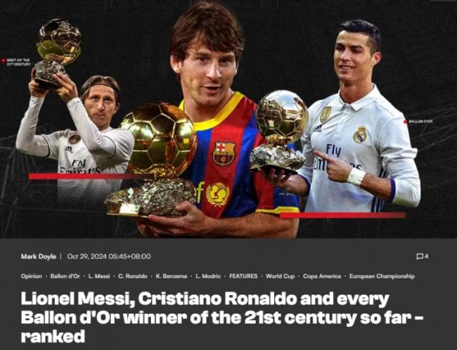 Goal.com: Giá trị Quả bóng vàng thế kỷ, Messi top 4, Ronaldo cuối năm 2013, Messi hạng 7 năm 2010