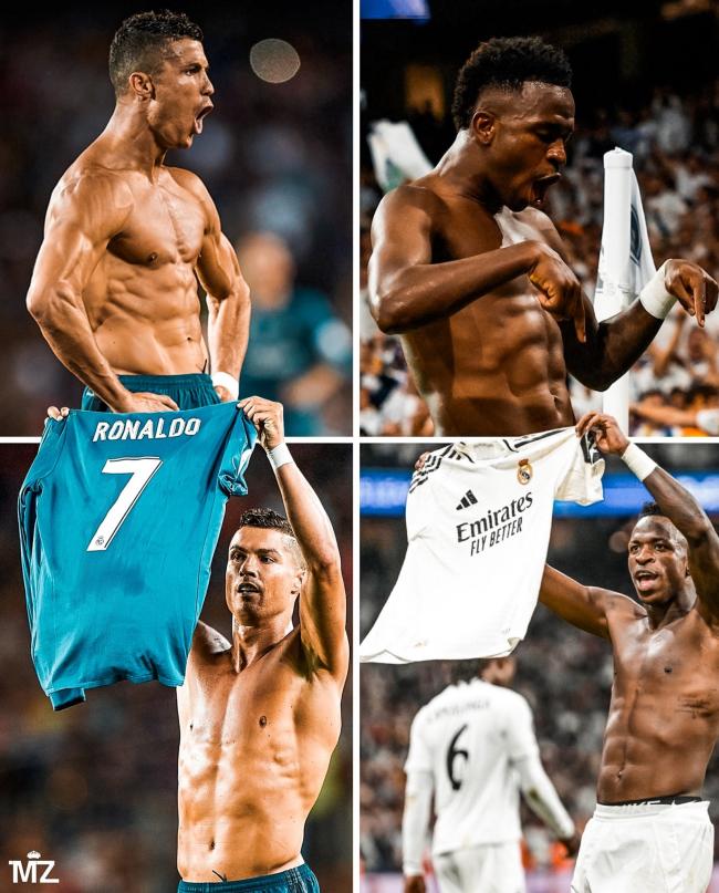 Di sản của số 7 Real Madrid! Cristiano Ronaldo và Vinicius cởi đồ ăn mừng